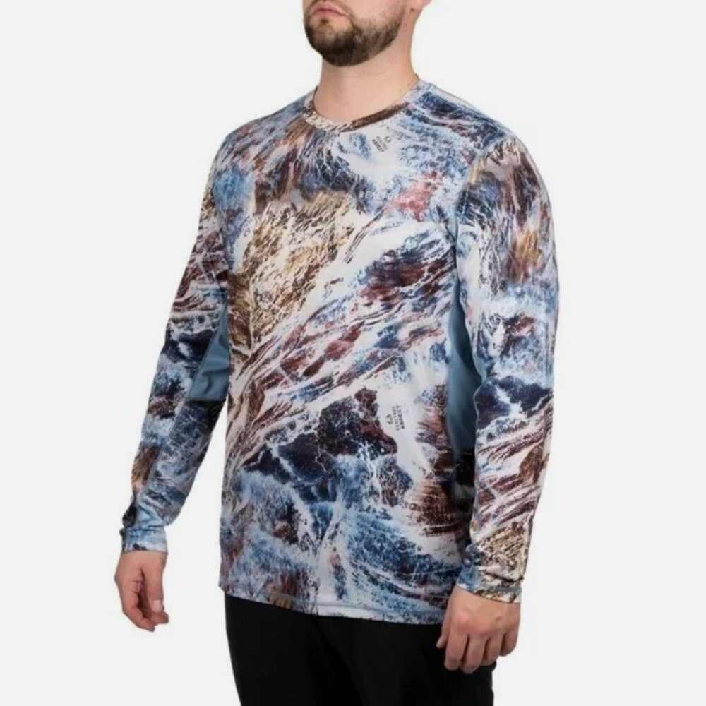 Realtree Mens 3XL Blue Camo Aspect Original Long Sleeve Performance Fishing Tee